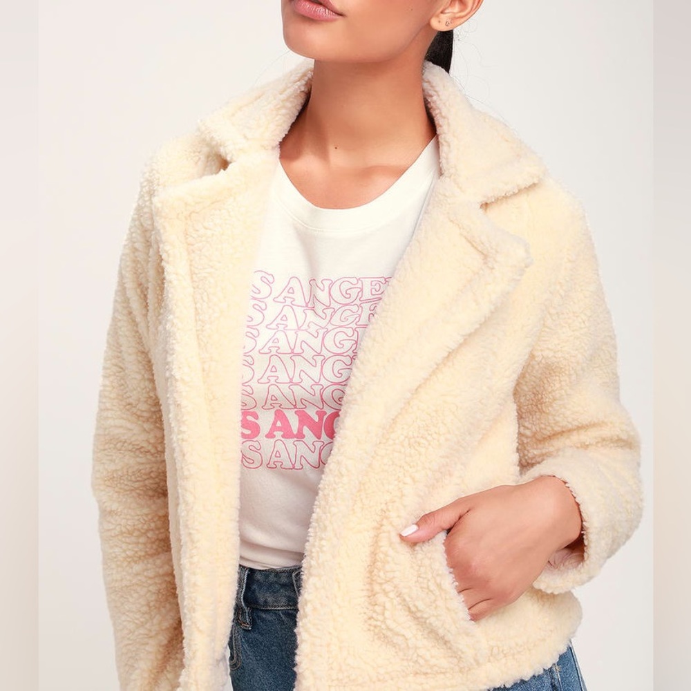 Lulus Tough Fluff Cream Sherpa Biker Jacket